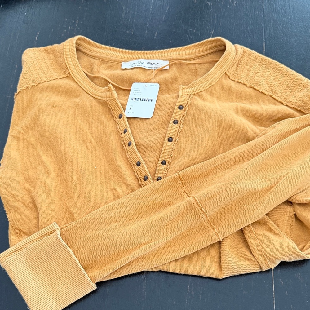 Free People Mustard Snap-Front Henley Sweatshirt